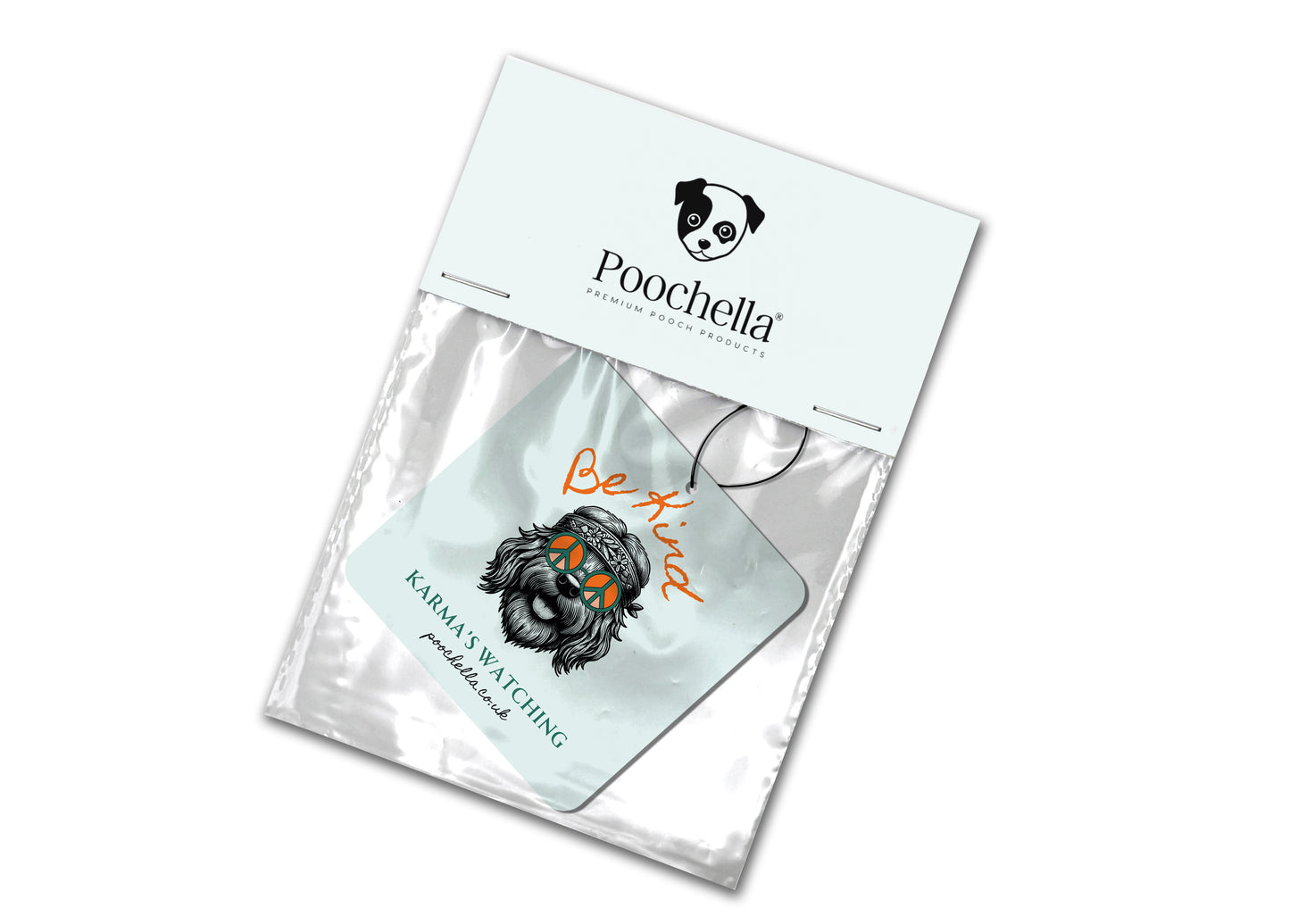 Poochella® Be Kind Karma's Watching Peace Sign Dog Eco Friendly Car Air Freshener