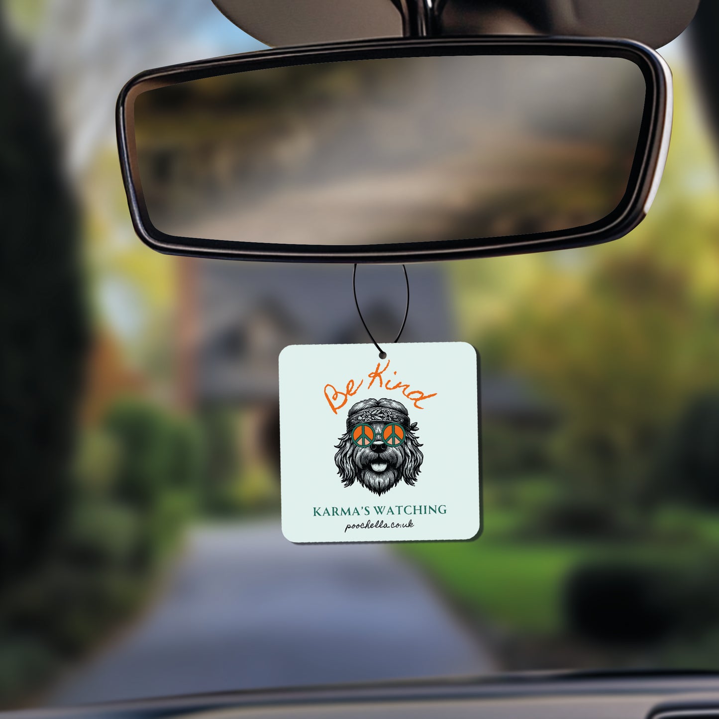 Poochella® Be Kind Karma's Watching Peace Sign Dog Eco Friendly Car Air Freshener