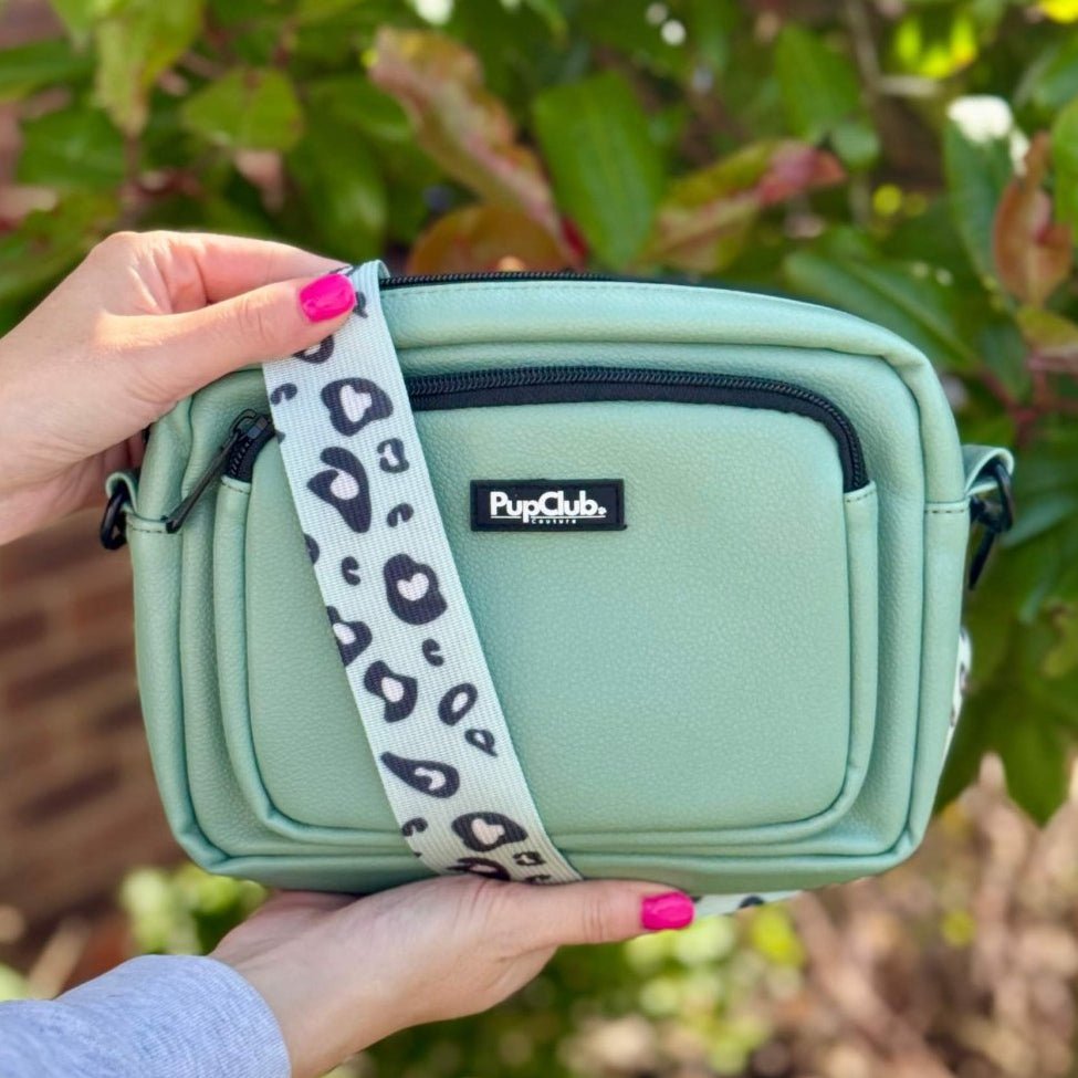 Crossbody Vegan Leather Dog Walking Bag | Sage Green | Pup Club Couture - Poochella®