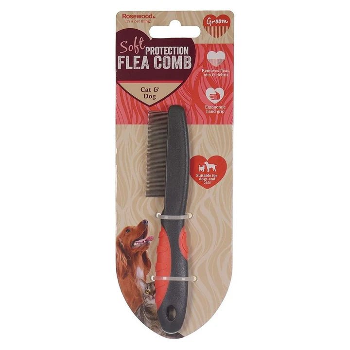 Rosewood Flea Comb for Dogs & Cats | Soft Protection Grooming Comb - Poochella®