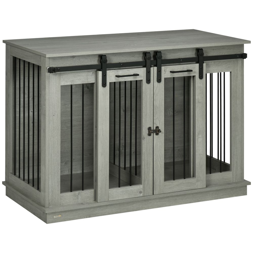 Grey wooden dog crate hotsell