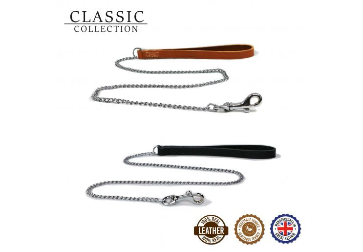 Ancol Classic Leather Chain Dog Lead Black/Tan