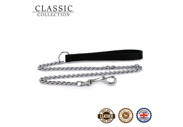Ancol Classic Leather Chain Dog Lead Black/Tan