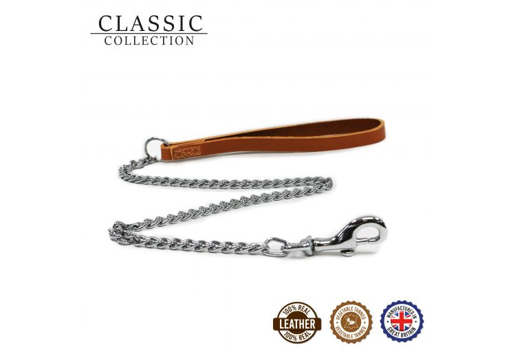 Ancol Classic Leather Chain Dog Lead Black/Tan