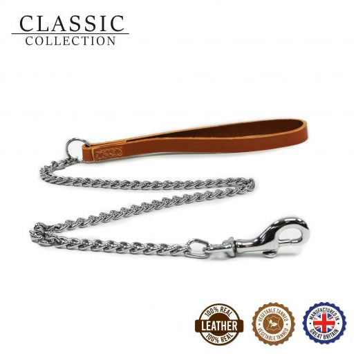 metal chain and leather dog lead by ancol