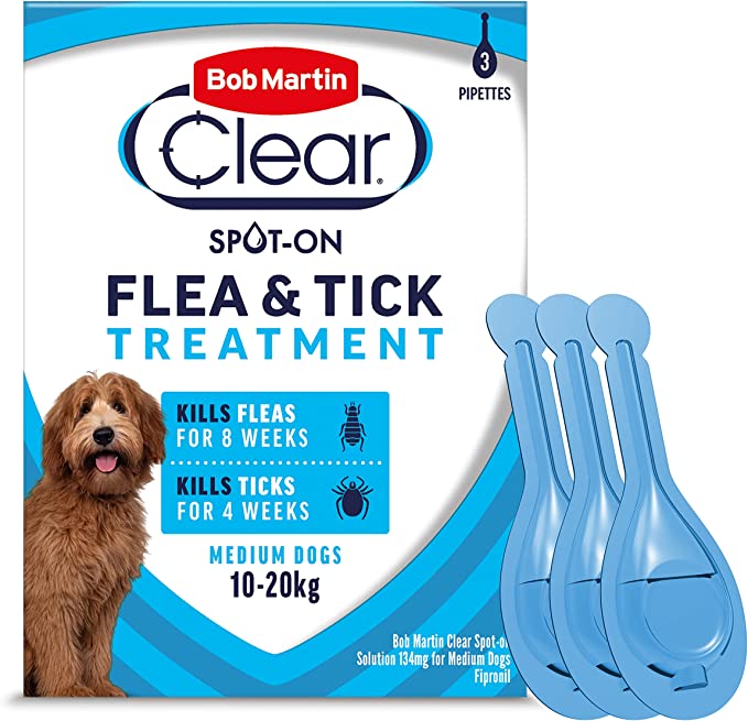 Bob Martin FleaClear Flea & Tick Spot On Treatment for Medium Dogs x 3 Pipettes