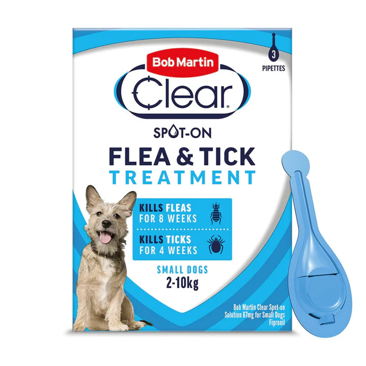 Bob Martin Clear Flea & Tick Spot On Treatment for Small Dogs x 3 Pipettes