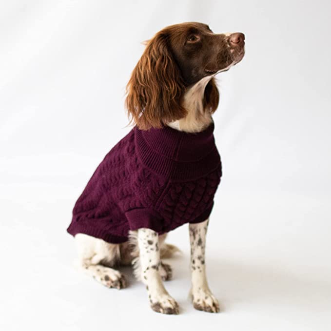 Canine & Co Dog Outfitters Cable Knit Roll Neck Jumper Grape