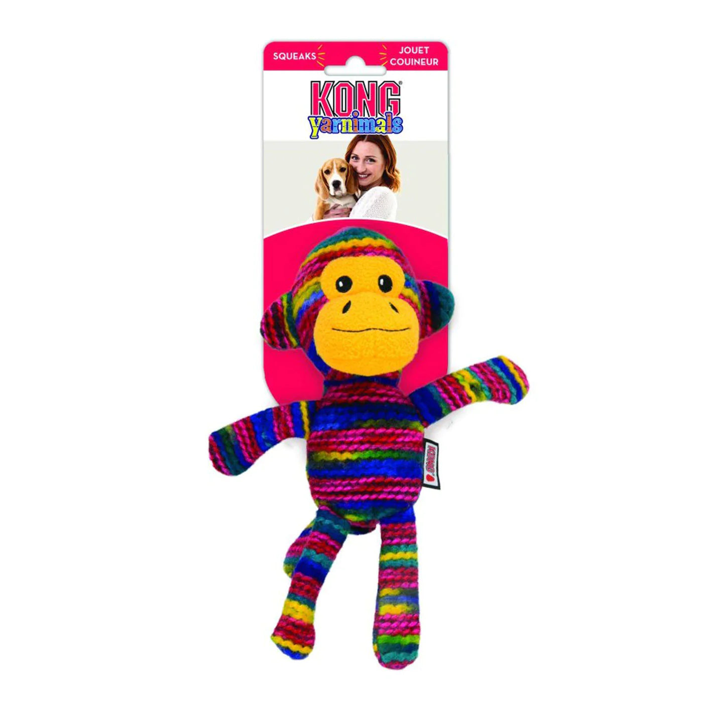 KONG® Yarnimals Plush Rainbow Monkey Dog Toy