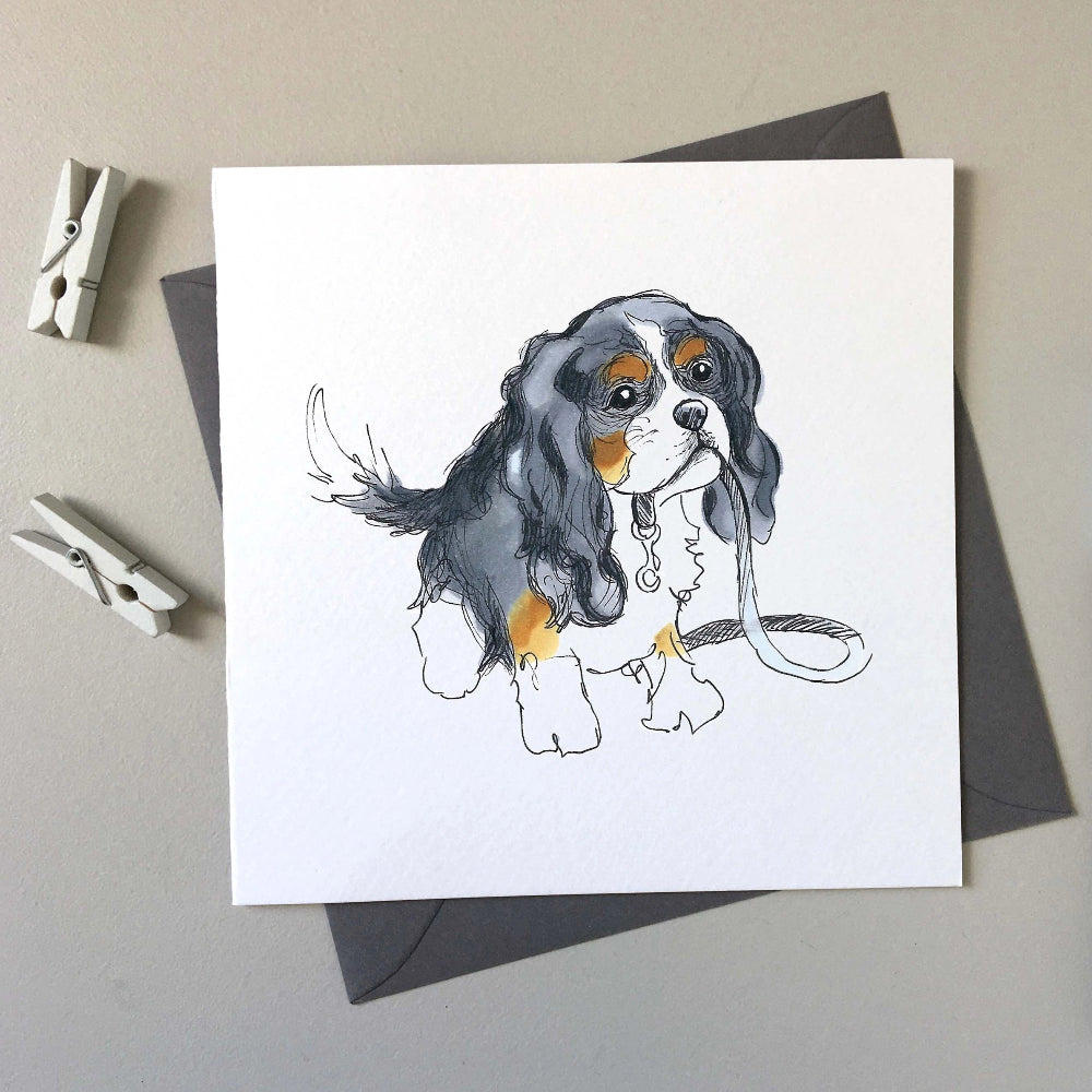 illustrated dog print card on white background