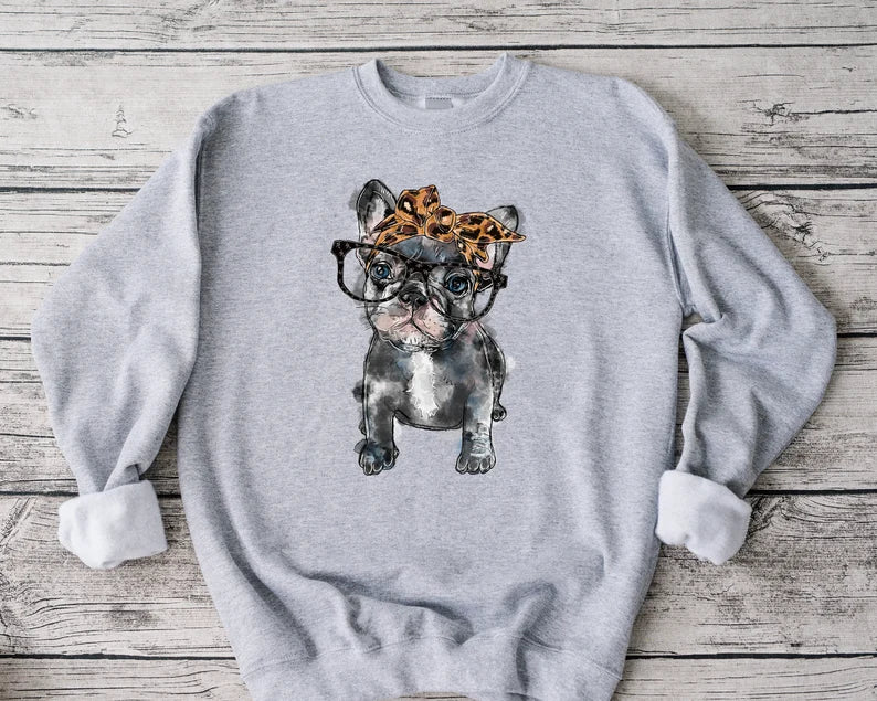 Tee Territory Retro French Bulldog Crew Neck Oversized Sweatshirt Grey
