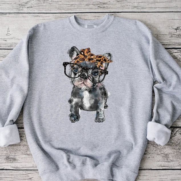 Tee Territory Retro French Bulldog Oversized Sweatshirt – Grey Crew Neck Dog Lover Sweatshirt | Frenchie Sweatshirt UK