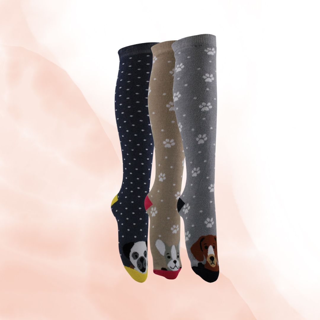 Dog and Paw Print Super Soft Cosy Knee High Welly Socks with Lycra Womens 4-7