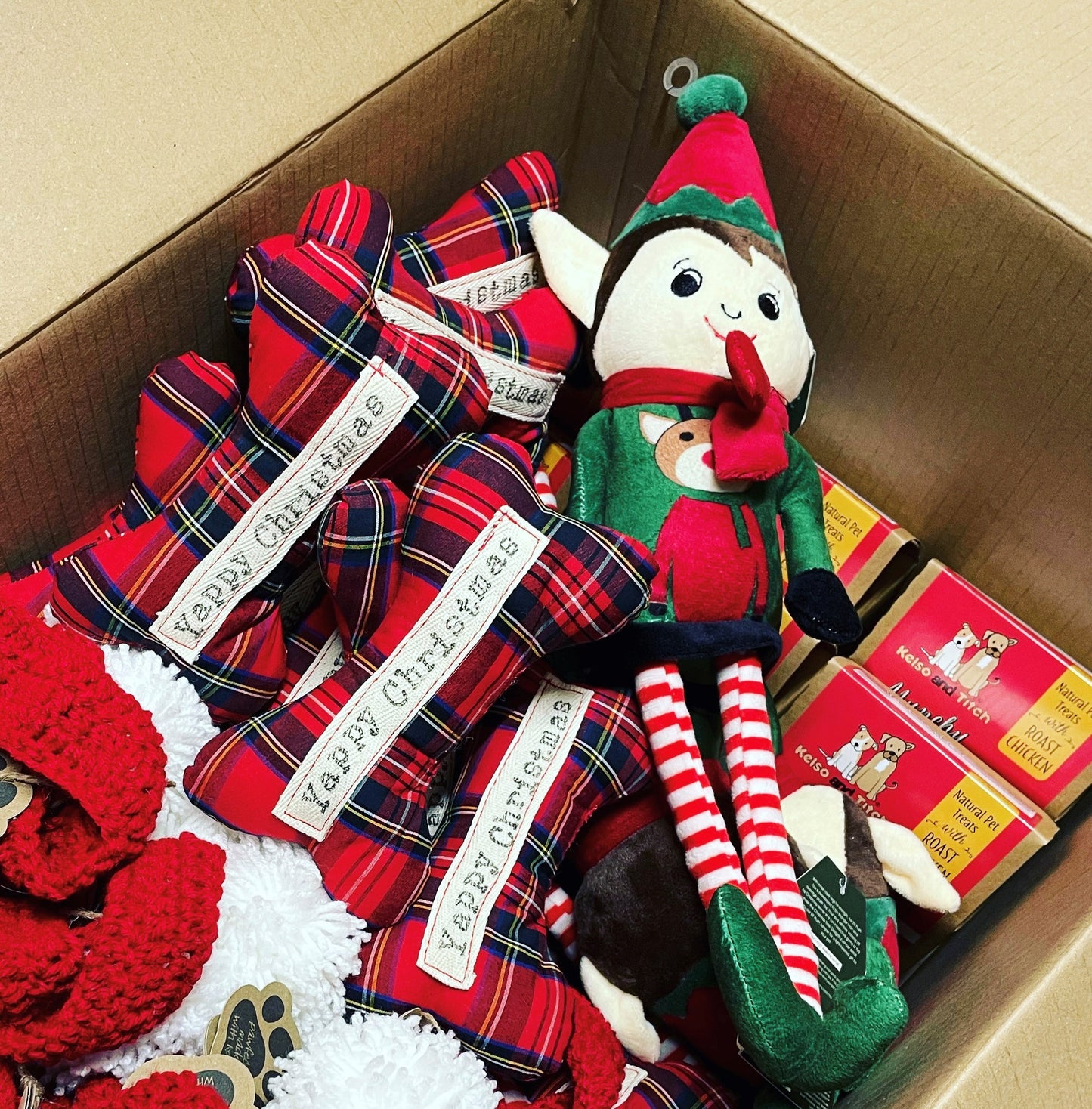 Festive Christmas Elf Dog Toy with Rope Legs Large