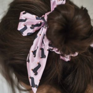 Coconut Lane Pink Dachshund Satin Bow Scrunchie