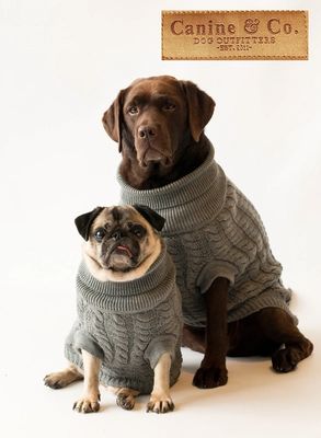 Canine & Co Dog Outfitters Cable Knit Roll Neck Jumper Grey