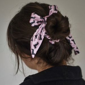 Coconut Lane Pink Dachshund Satin Bow Scrunchie