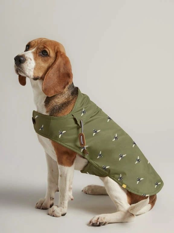 Joules Water Resistant Olive Green Bee Print Dog Raincoat