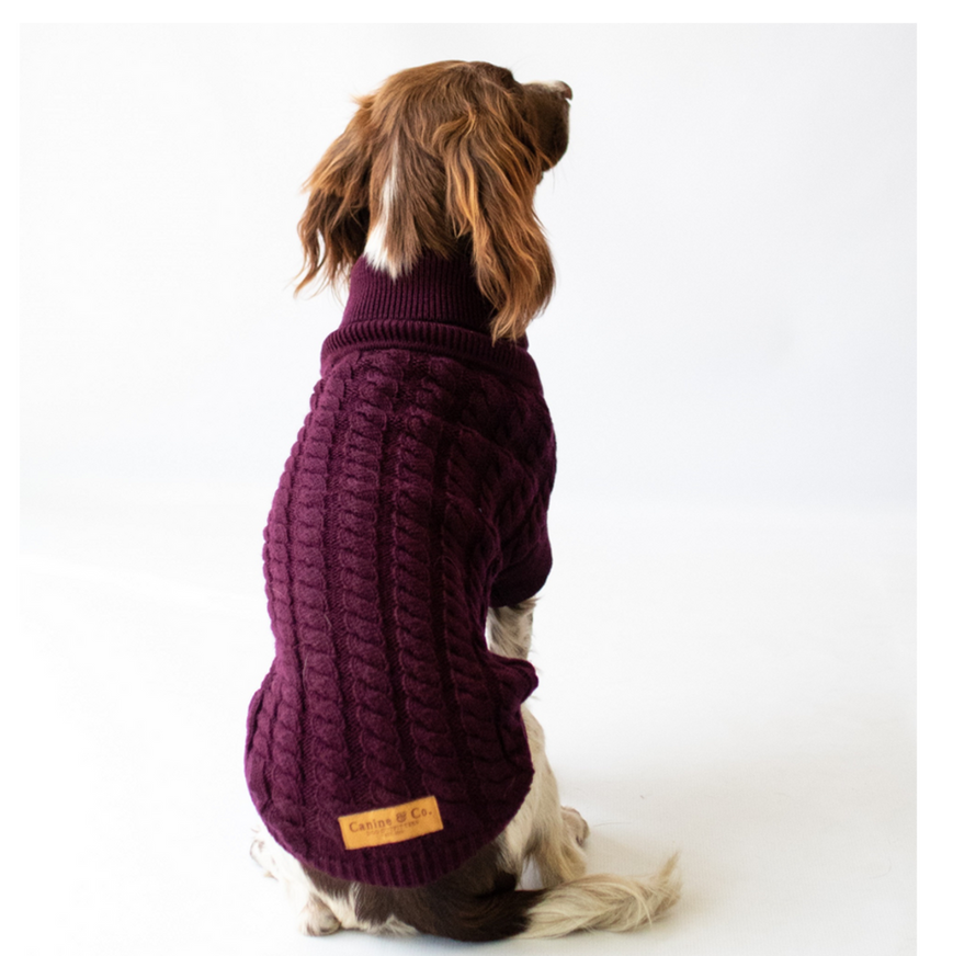 Canine & Co Dog Outfitters Cable Knit Roll Neck Jumper Grape