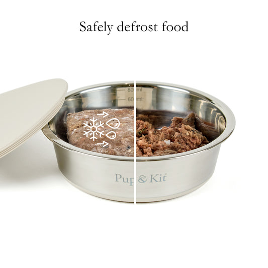 Steel pet bowl image showing defrosting and freezing capability 