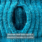 Close-up of blue textured fabric with a discreet lead hole, text overlay.