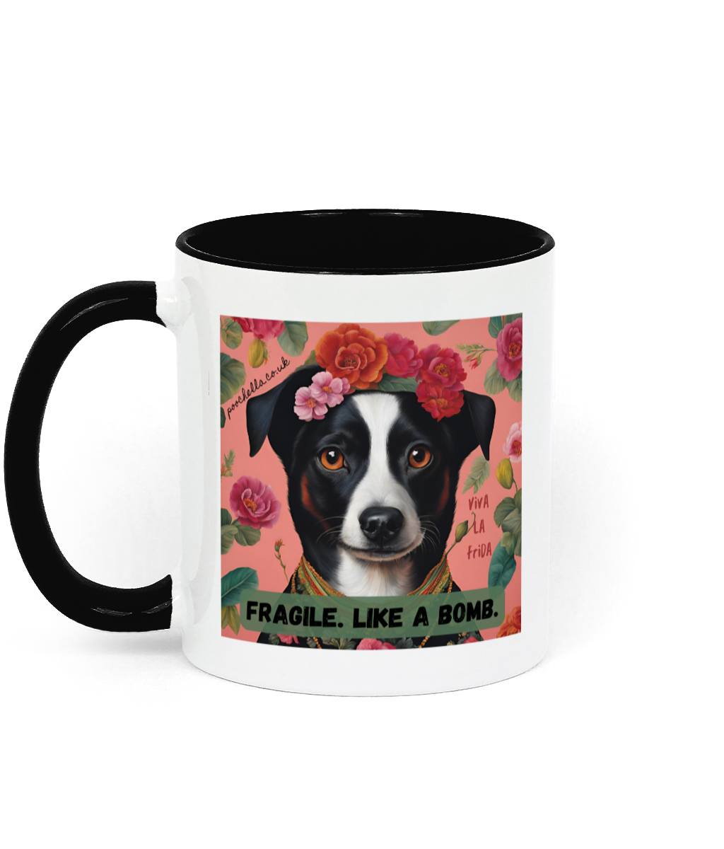 Poochella®️ Viva La Frida Floral Ceramic Dog Mug Fragile Like a Bomb