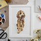 Framed original watercolour portrait of a dog by Katie Hipwell