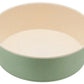 Green and beige bamboo dog bowl on a white background