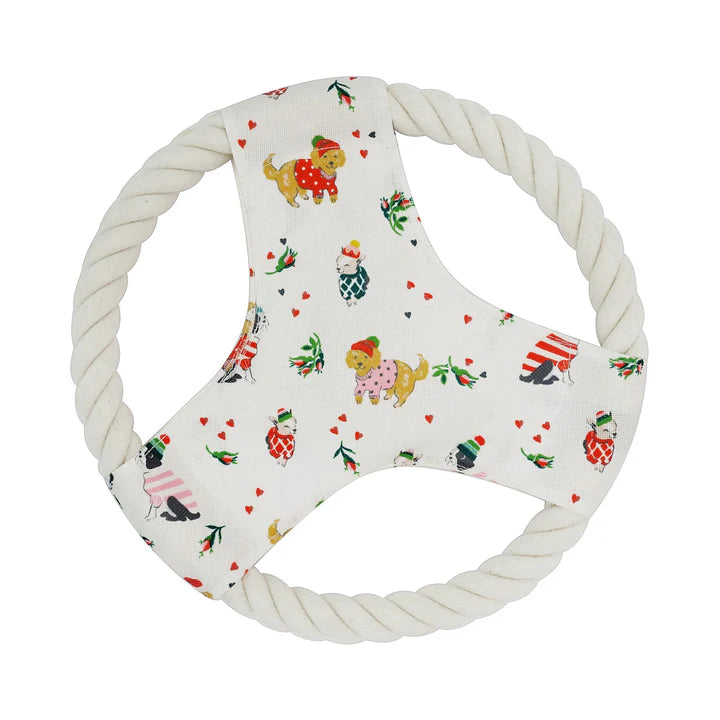 Image of round white rope frisbee dog toy 