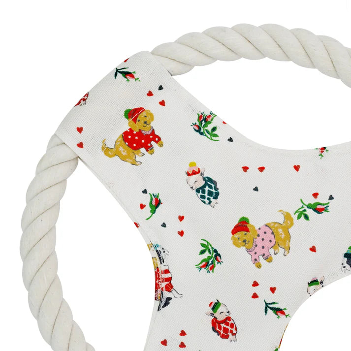 close up of white rope dog toy