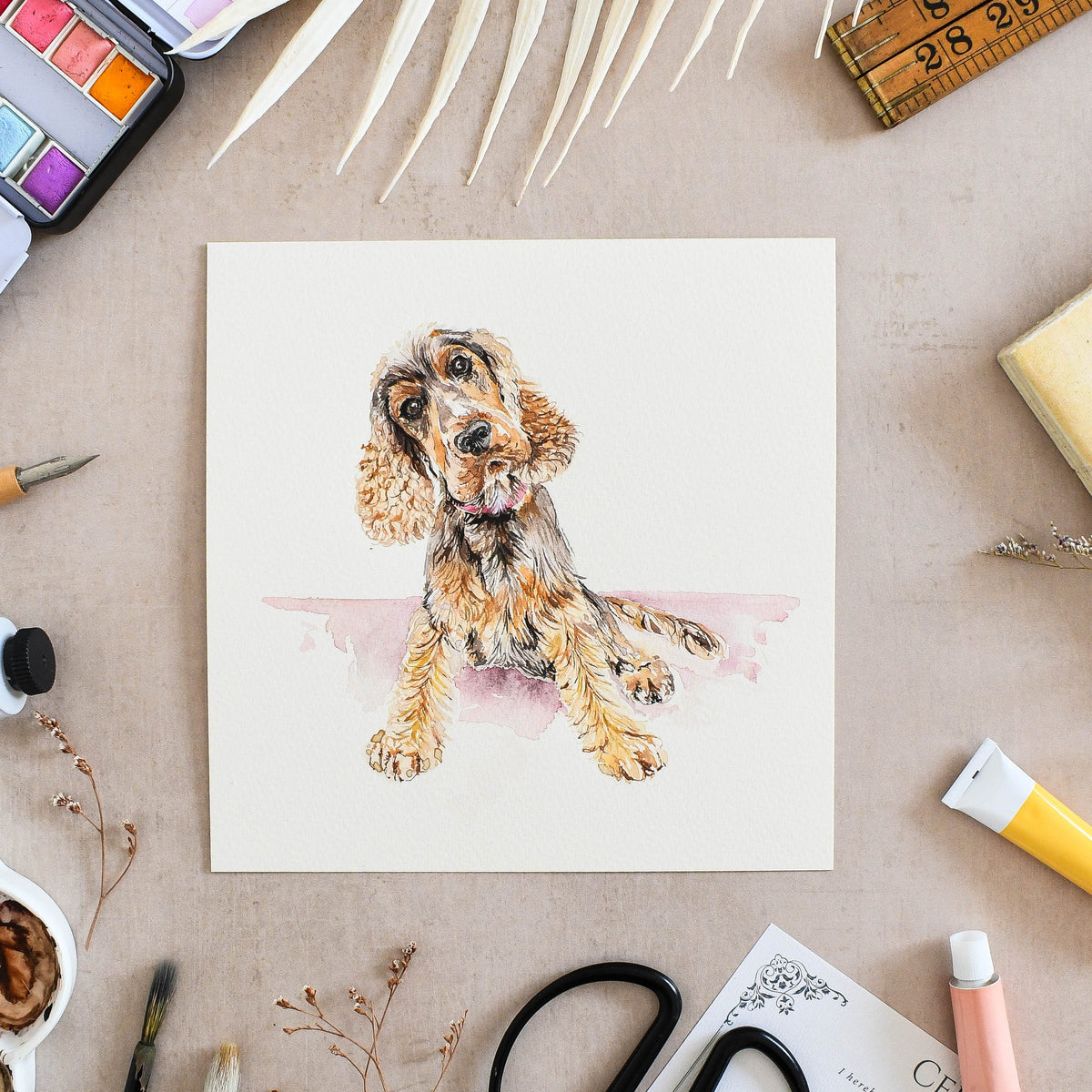 Hand-painted watercolour Cocker Spaniel portrait from a photograph