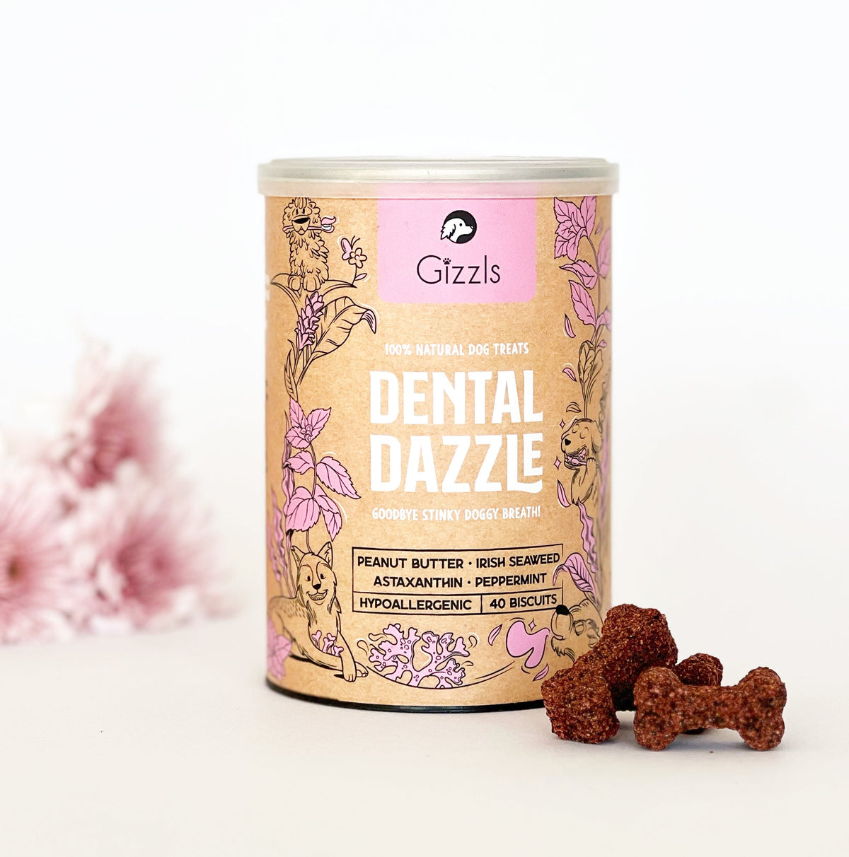 Lifestyle image of Gizzls Dental Dazzle dental treats for dogs