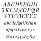 Stylized alphabet and numbers on a white background