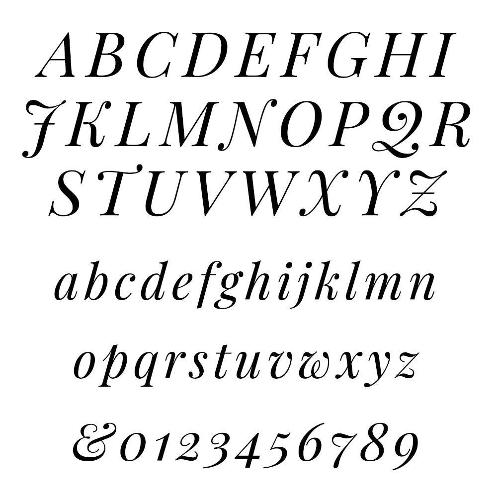 Stylized alphabet and numbers on a white background