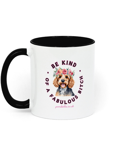 Poochella®️ Be Kind...of a Fab Bitch Cockapoo Floral Ceramic Mug Pink/Black