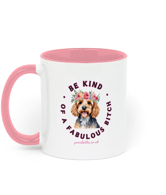 Poochella®️ Be Kind...of a Fab Bitch Cockapoo Floral Ceramic Mug Pink/Black