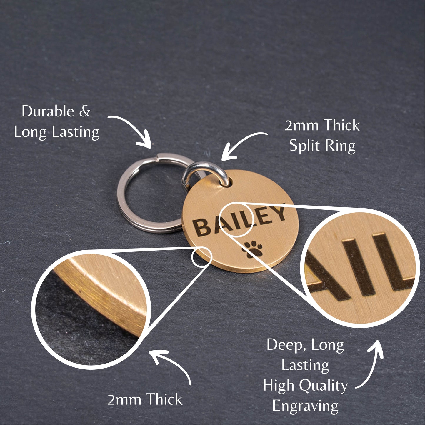 Custom Personalised Laser Engraved Round Pet Dog Cat ID Tag Brass Bronze Double Sided