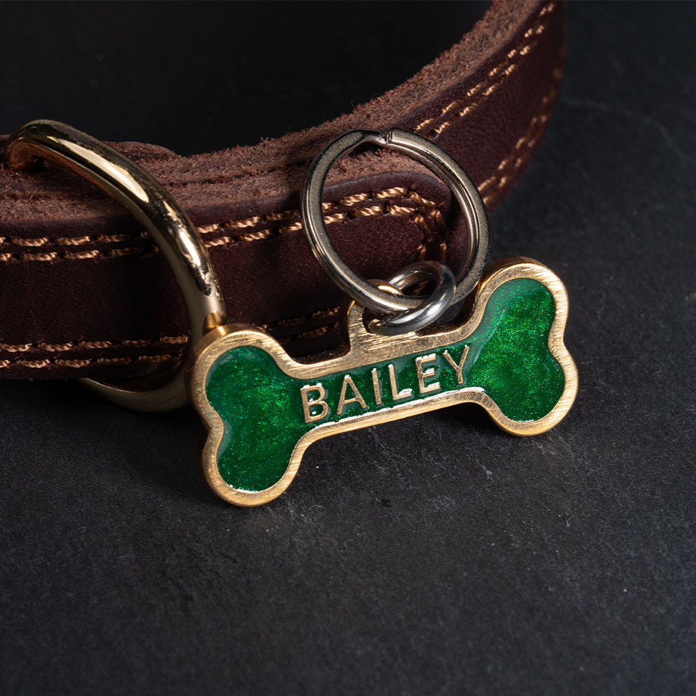 Custom Personalised Laser Engraved Bone Shape Pet Dog Cat ID Tag Colour Brass Bronze Double Sided