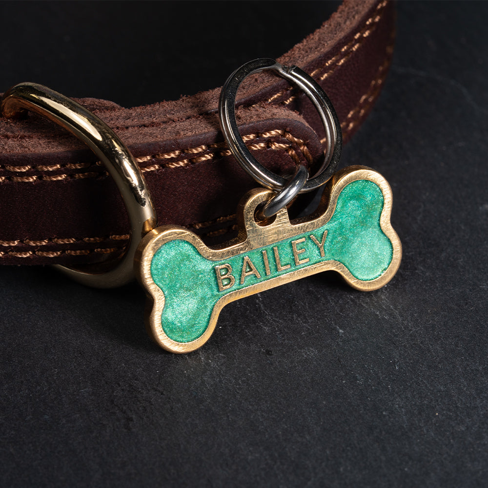 Custom Personalised Laser Engraved Bone Shape Pet Dog Cat ID Tag Colour Brass Bronze Double Sided