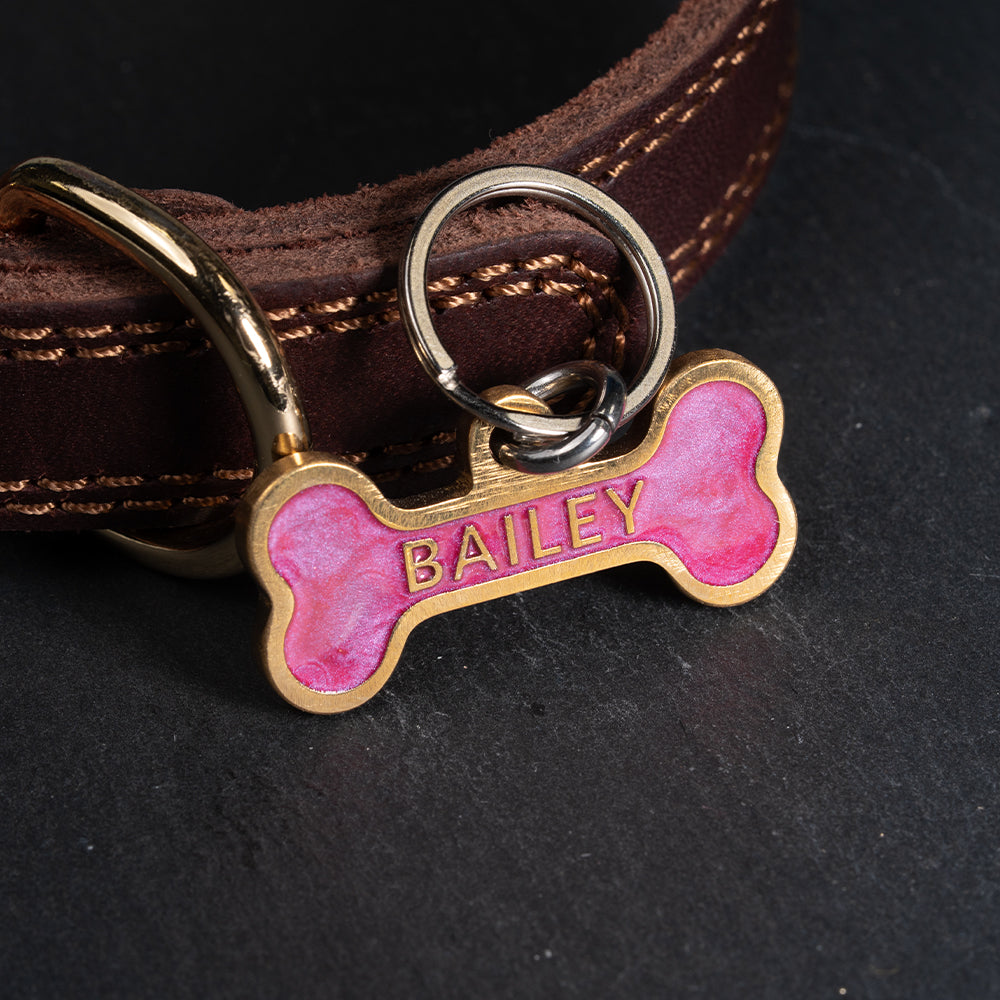 Custom Personalised Laser Engraved Bone Shape Pet Dog Cat ID Tag Colour Brass Bronze Double Sided