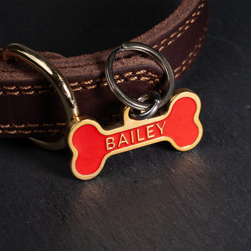 Custom Personalised Laser Engraved Bone Shape Pet Dog Cat ID Tag Colour Brass Bronze Double Sided