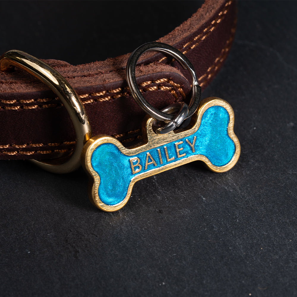 Custom Personalised Laser Engraved Bone Shape Pet Dog Cat ID Tag Colour Brass Bronze Double Sided