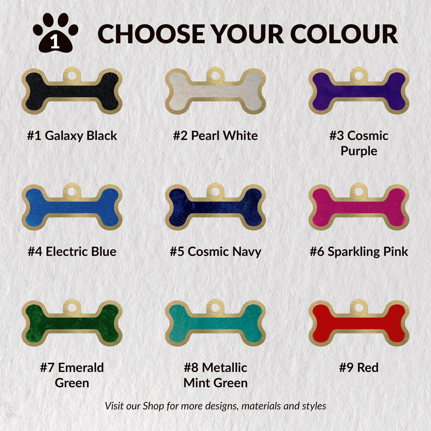 Bone shape pet id tags colour chart