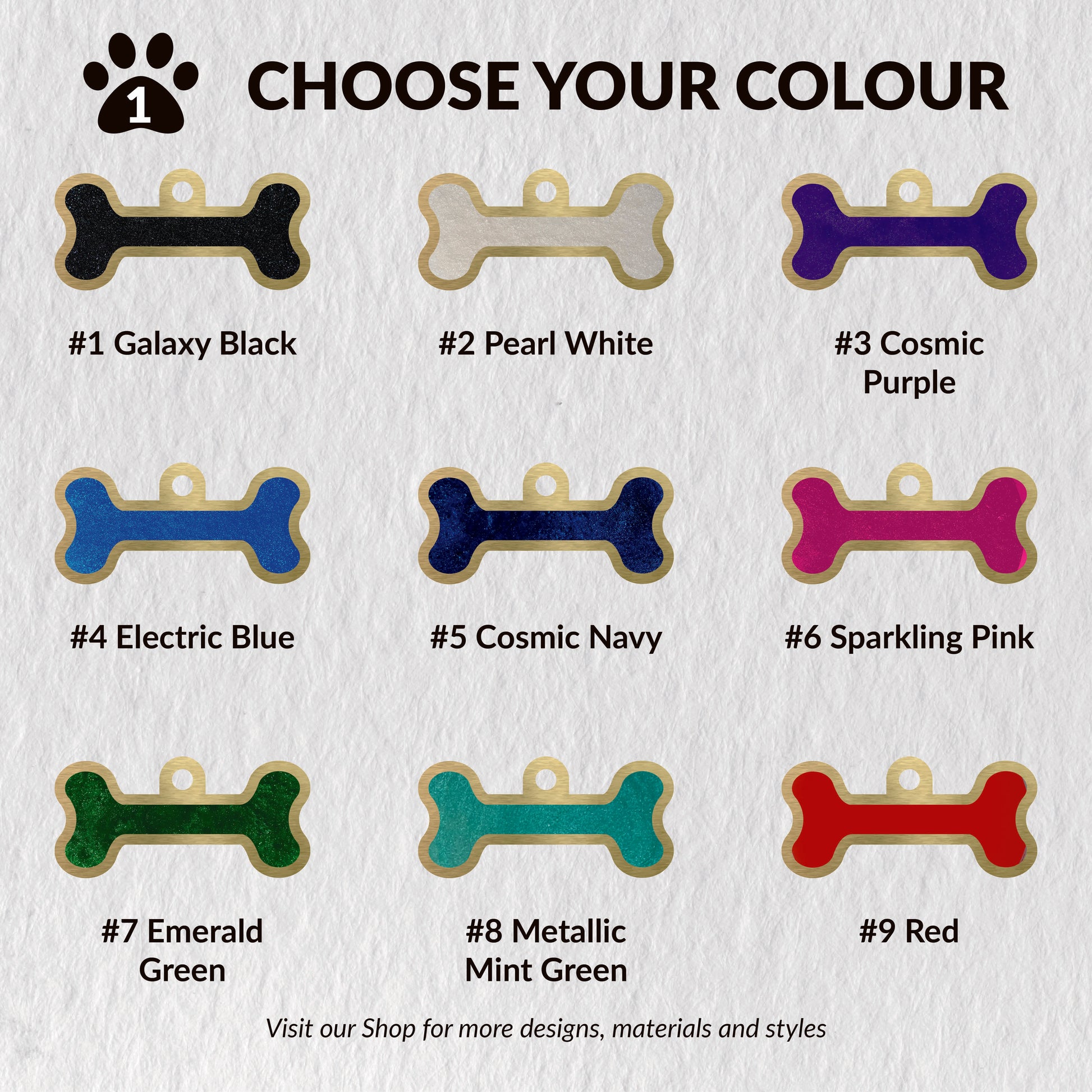 Bone shape pet id tags colour chart