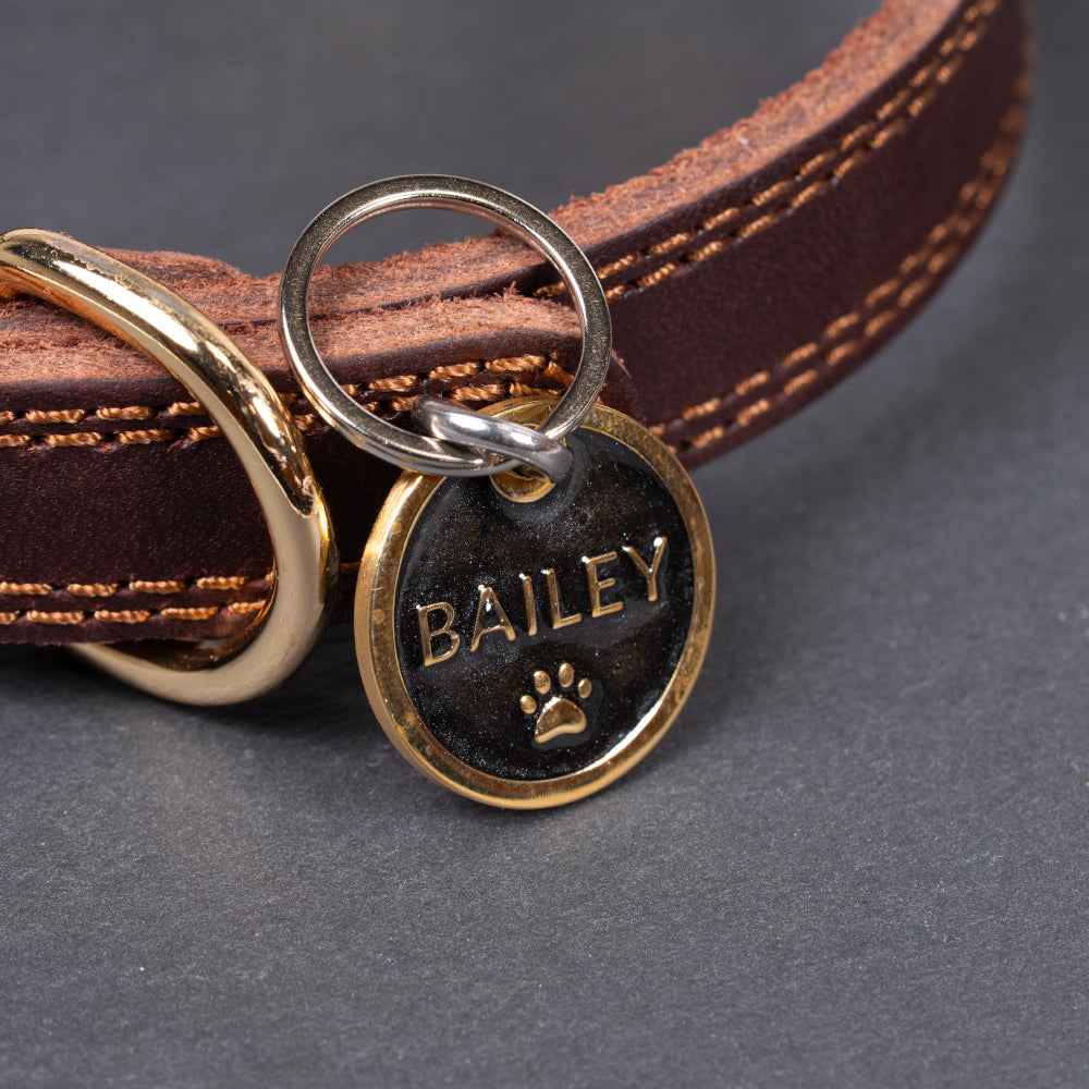 Custom Personalised Laser Engraved Round Pet Dog Cat ID Tag Colour Brass Bronze Double Sided