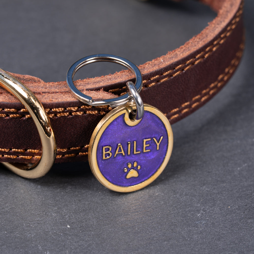 Custom Personalised Laser Engraved Round Pet Dog Cat ID Tag Colour Brass Bronze Double Sided