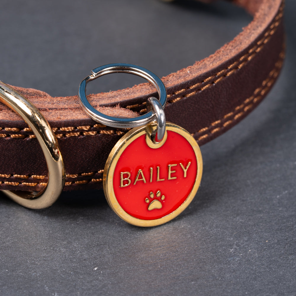 Custom Personalised Laser Engraved Round Pet Dog Cat ID Tag Colour Brass Bronze Double Sided