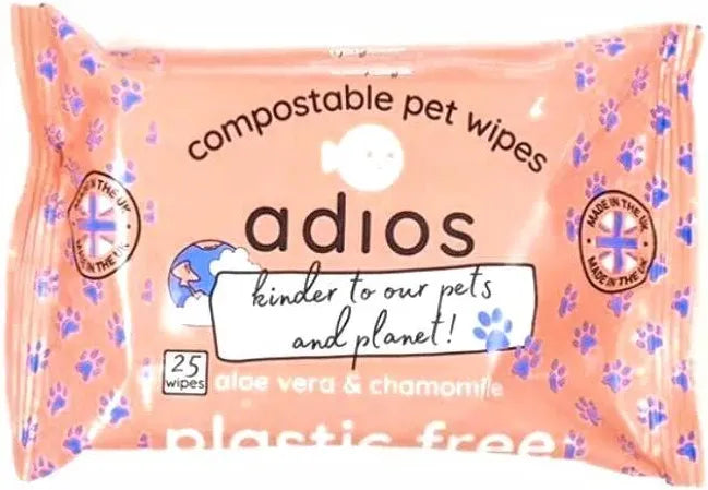 Adios Gentle Pet Dog Wipes Plastic Free Eco Friendly & Compostable