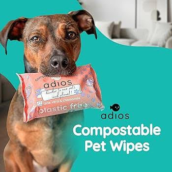 Adios Gentle Pet Dog Wipes Plastic Free Eco Friendly & Compostable
