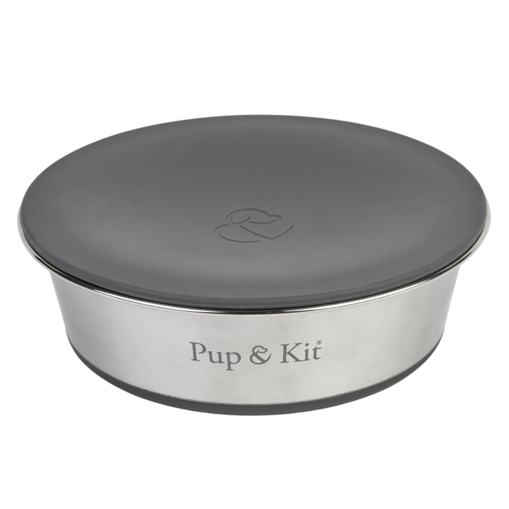 steel bowl with grey lid
